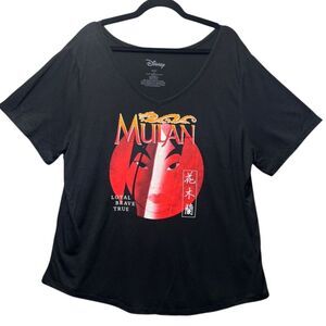 Disney Mulan Graphic T-Shirt 3X Black V-Neck Short Sleeve Plus Size Top‎